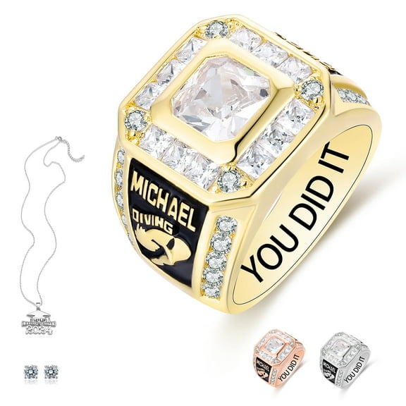 Ccjcinata Fully Personalized Customized class rings Sterling Silver Men's High School and College Class Ring – Classic Collection (Sterling Silver - Gold Plated)