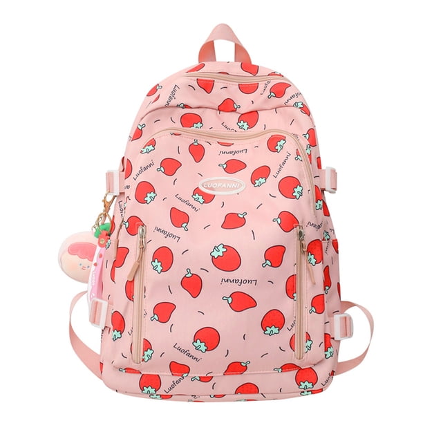 Mochilas escolares Kawaii para mujer, mochilas para estudiantes adolescentes con estampado de fresas (rosa) Likrtyny Para Estrenar