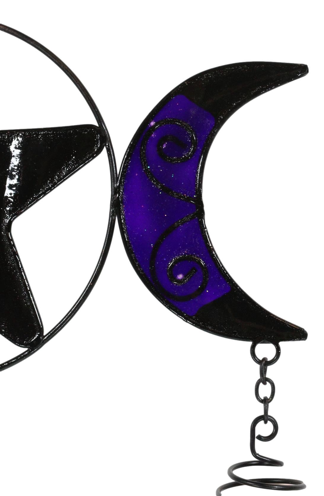 Stained Glass Triple Moons Pentagram Sacred Geometry Metal Wind Chime Suncatcher