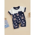 thumbnail image 3 of Wassery Baby Boys Jumpsuits 4th of July Outfits Short Sleeve Stars/Stripes Printed Summer Short Romper Summer Independence Day Clothes for Newborn Infant, 3 of 8