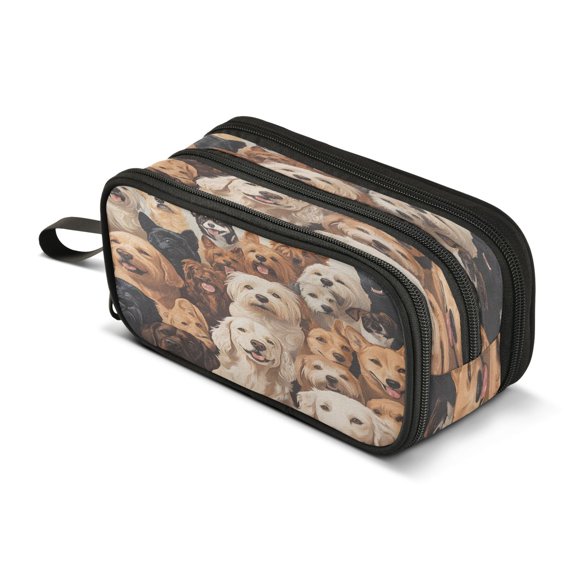 ALAZA Cute Dog Doodle Pencil Case Bag 3 Compartment Pen Pouch Large Storage Holder Box Organizer