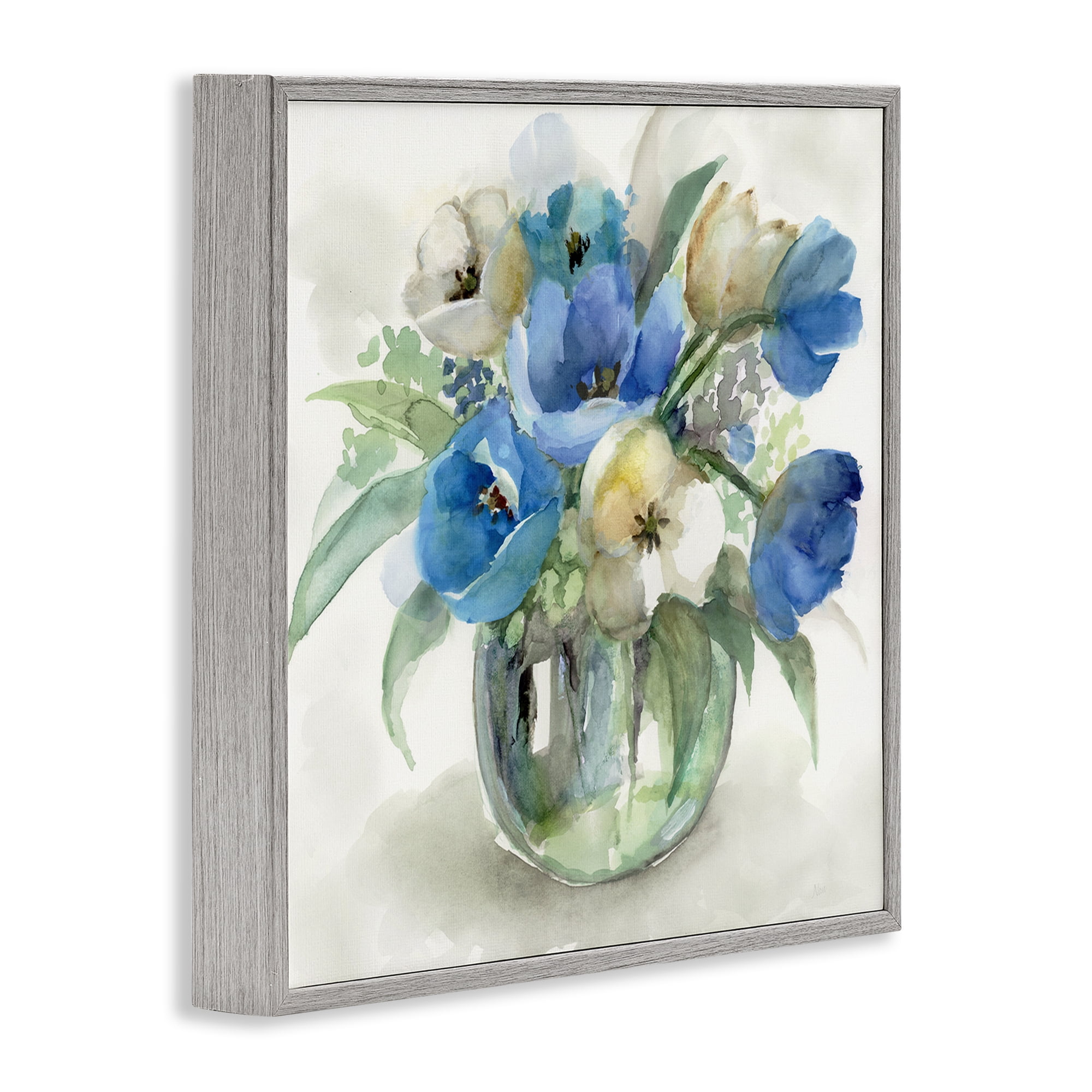Stupell Industries Blue Tinted Flower Pot Gray Framed Giclee Art, design by Nan