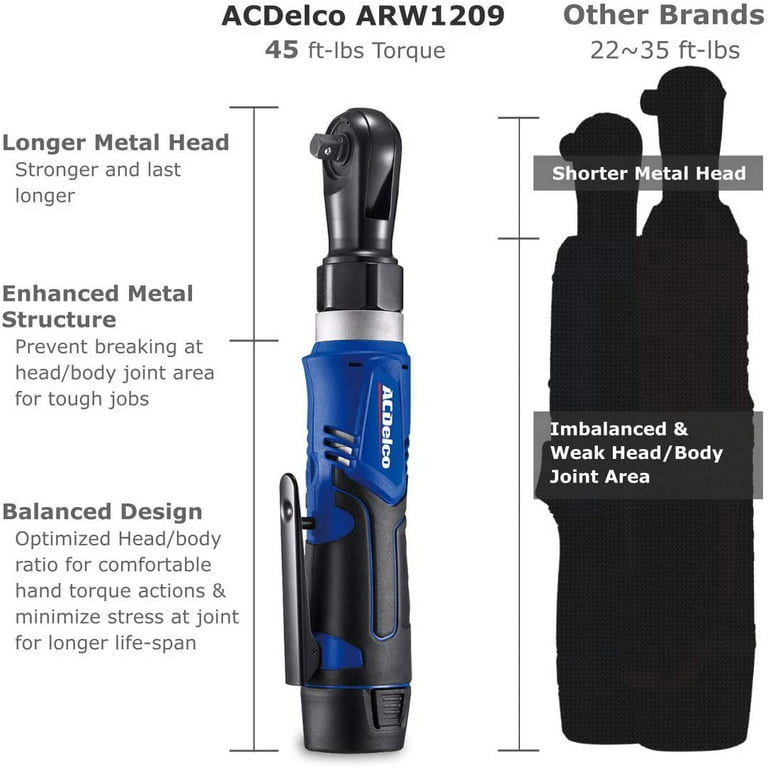 ACDelco ARW1209-K92 G12 Series 12V Li-ion Cordless ¼” & 3/8” Ratchet Wrench  Combo Tool Kit with 2 Batteries and Canvas Bag