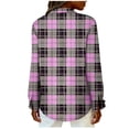 thumbnail image 5 of Women's Long Sleeve Plaid Print Button Up Shirt Tops Blouses Tunics Crewneck Loose Fit Casual Daily Wear Work Office Vacation Fashion Essential for Women | Sopatenor,Pink XL, 5 of 8