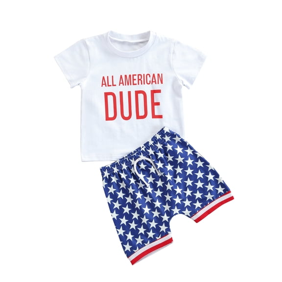 BemeyourBBs Toddler Baby Boy My First 4th of July Outfit Newborn Baby Boy Independent Day Outfit Patriot Baby Boys Summer Clothes All American Dude Letters Short Sleeve T Shirt Tops and Shorts Set
