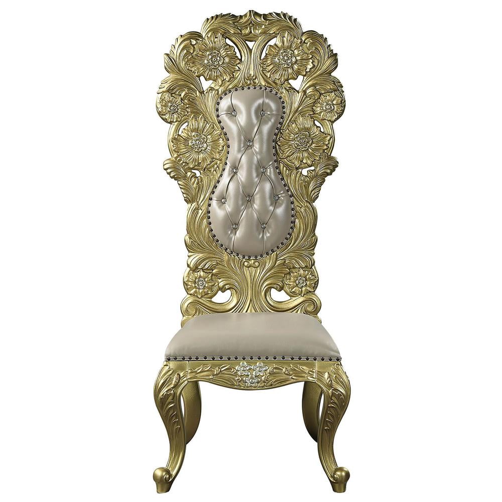 Acme Cabriole Side Chair (Set-2) Light Gold Synthetic Leather & Gold