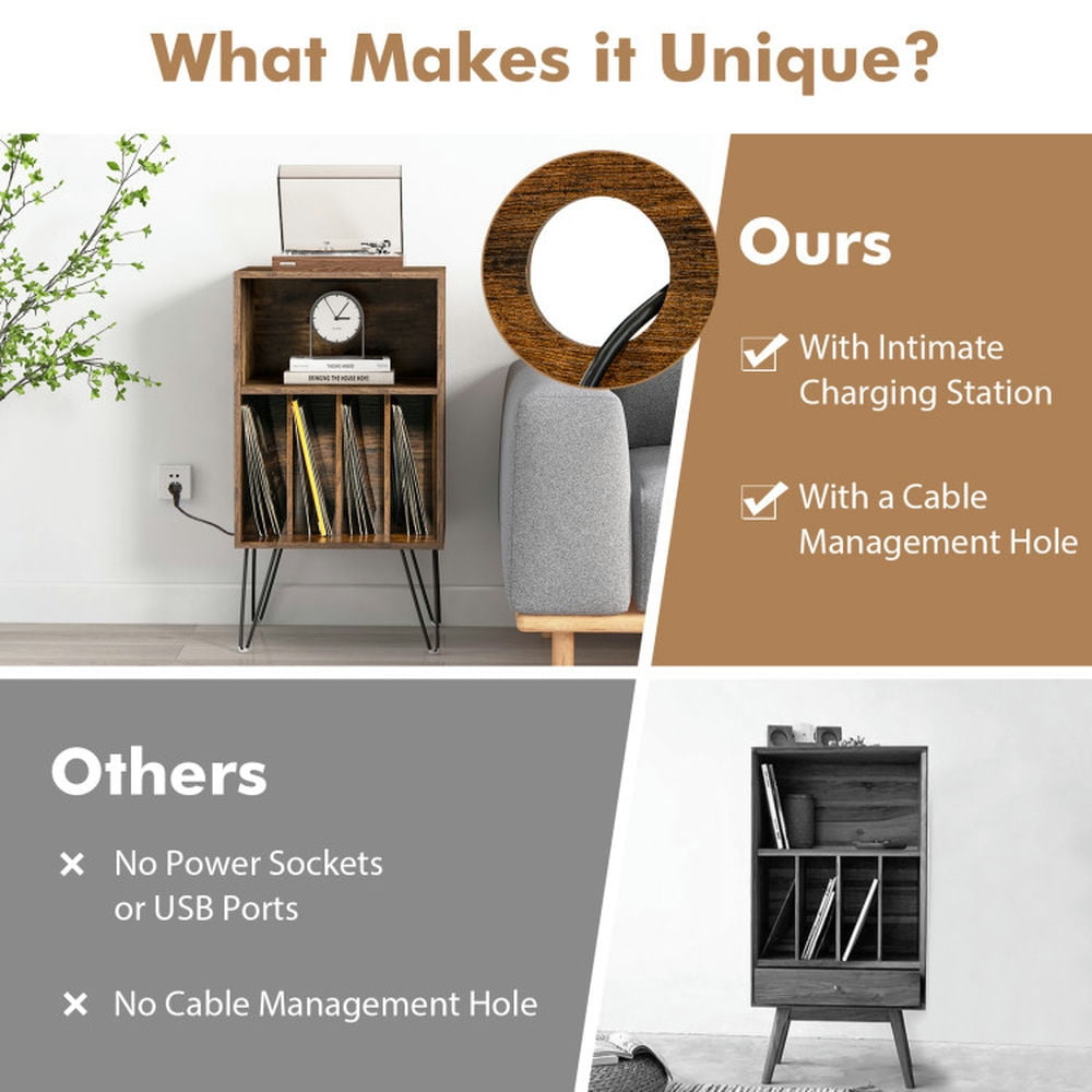 Finihen Record Player Stand, Turntable Stand, Record Player Stand with Charging Station, for Living Room, Bedroom, Rustic Brown Finihen Record Player Stand, Turntable Stand, Record Player Stand with Charging Station, for Living Room, Bedroom, Rustic Brown
