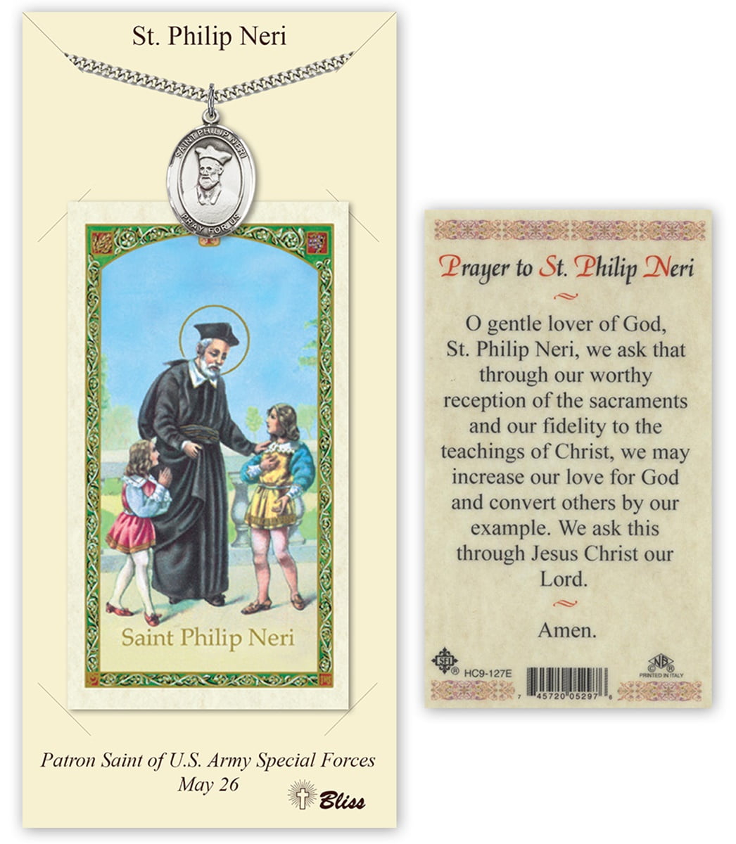 Pewter Saint Philip Neri Medal with Laminated Holy Prayer Card