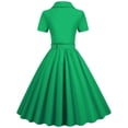 thumbnail image 2 of Women's Audrey Hepburn Retro Vintage Tea Party Prom Dress Short Sleeve Elegant Cocktail Party Swing Midi Dress, 2 of 4
