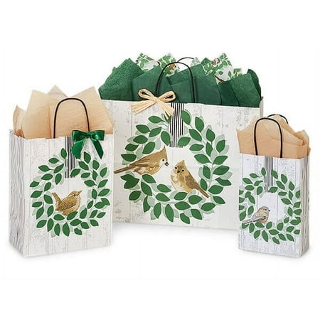 25 Pack, Farmhouse Birds Paper Shopping Bags 10 Rose, 10 Cub and 5 Vogue, Made in USA