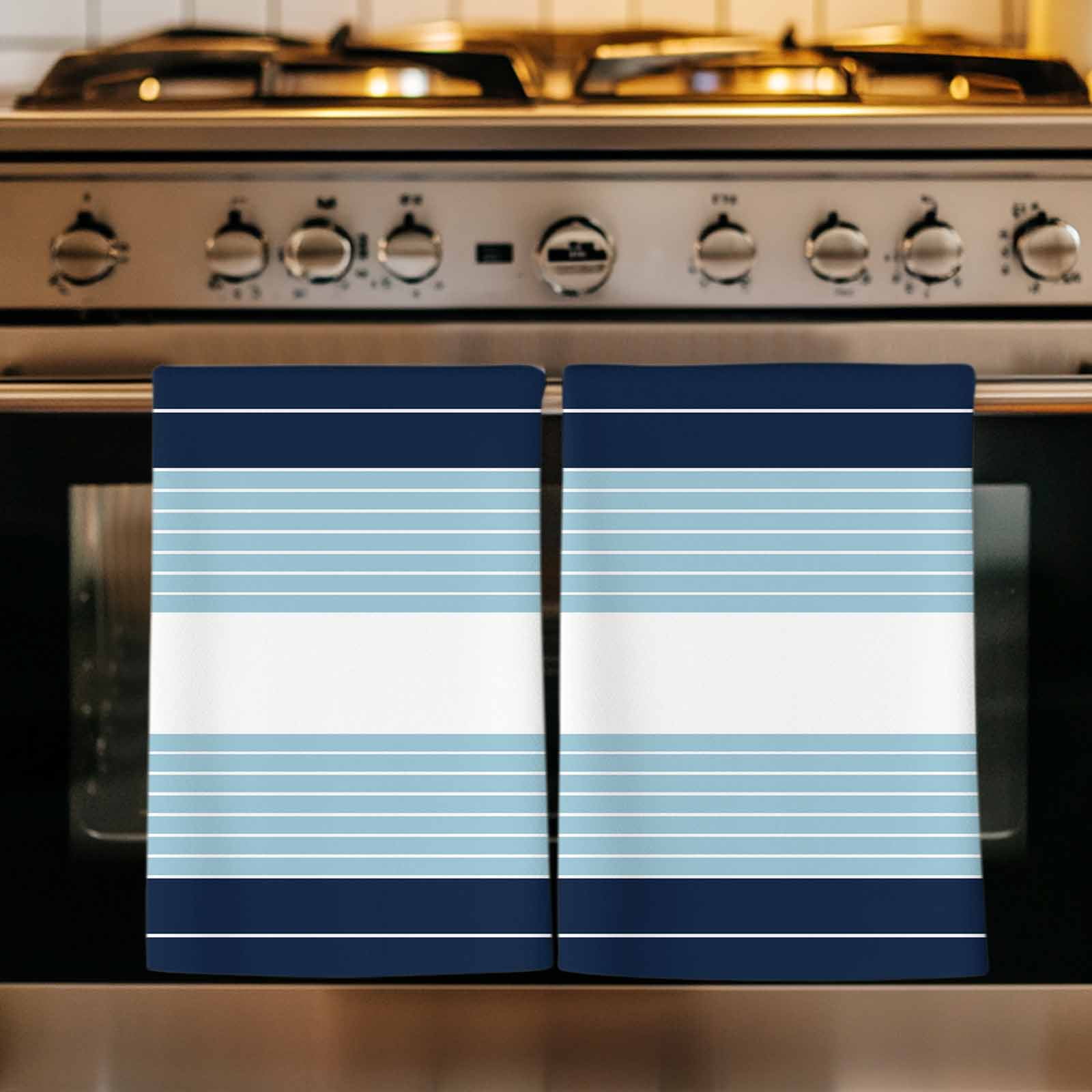 Dish Towels, Sky Blue Striped Absorbent Kitchen Towels 2 PCS, Ombre Stripes Microfiber Hand Towels Dish Cloths Tea Towels for Home&nbsp;Bathroom Cleaning Drying,18X28-Inch,