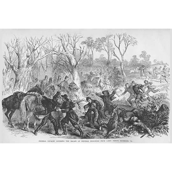 Federal Cavalry assists escape from Libby Prison-Fine Art Canvas Print (20" x 30")