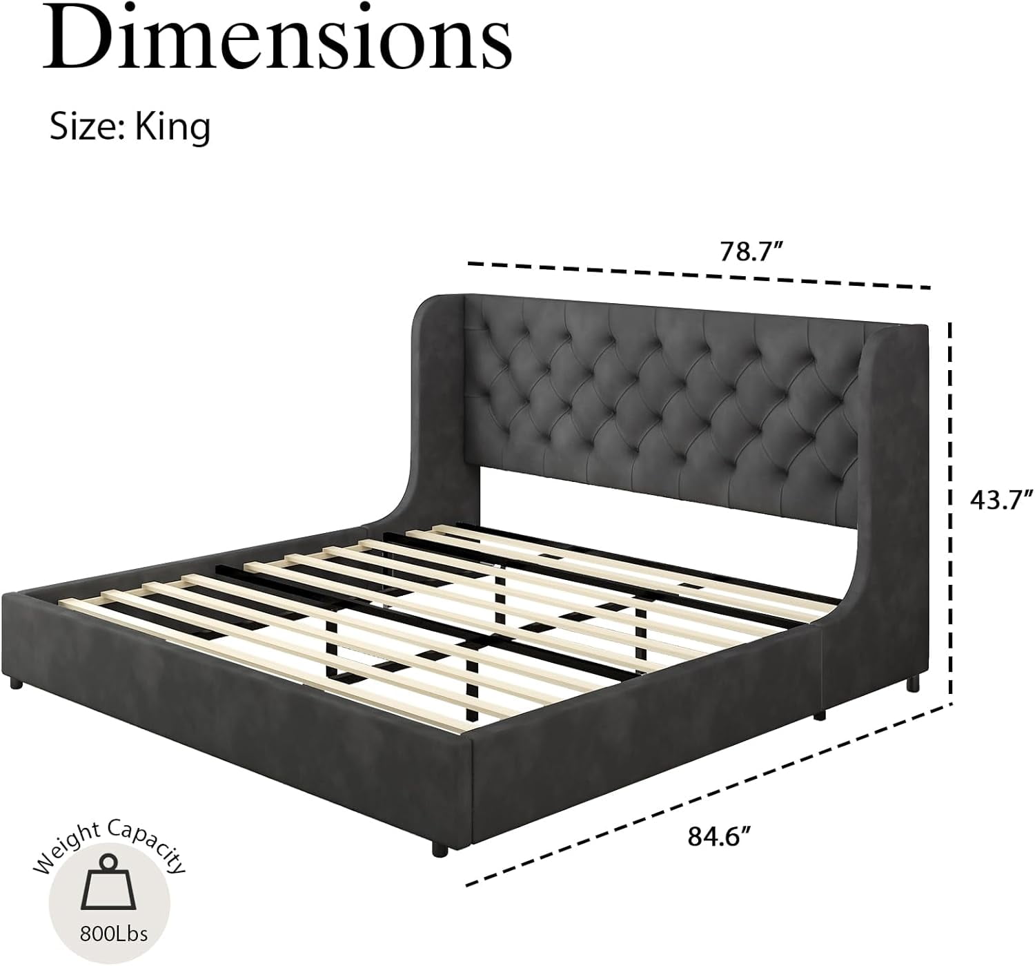 4 EVER WINNER King Size Bed Frame, Modern Upholstered Platform Bed Frame with Button Wingback Headboard, White