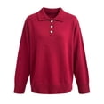 thumbnail image 4 of WTXUE Women's Buttoned Polo Knit Sweater Comfortable Soft Long Sleeve Shirt Fall Fashion Tops Relaxed Fit Tunic Dressy Casual Pullover Sweater Clothes Cute Trendy Work Outfits Red S, 4 of 7