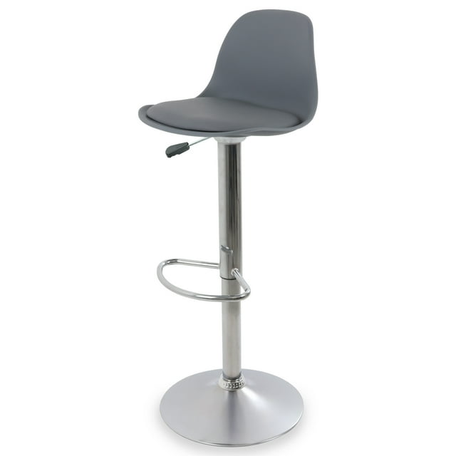 Silla para Bar y Barra de Cocina con Respaldo y Reposapies de Altura Ajustable Banco Taburete Giratorio con Asiento Acolchado de Diseño Moderno Gris