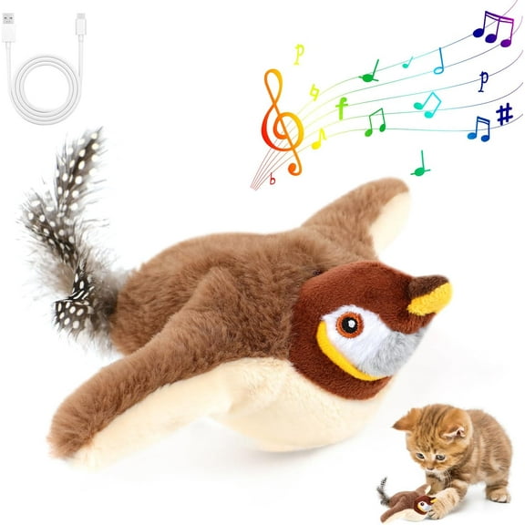 2026 New Flying Bird Cat Toys,Simulated Chirping Bird Cat Toy Flapping Wings, Flapping Bird Cats Toy Rechargeable, Interactive Flying Bird Cat Toys for Bored Indoor Kittens