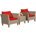 thumbnail image 2 of Costway 3PCS Patio Rattan Bistro Furniture Set Wood Table Top Cushion Sofa Red, 2 of 9