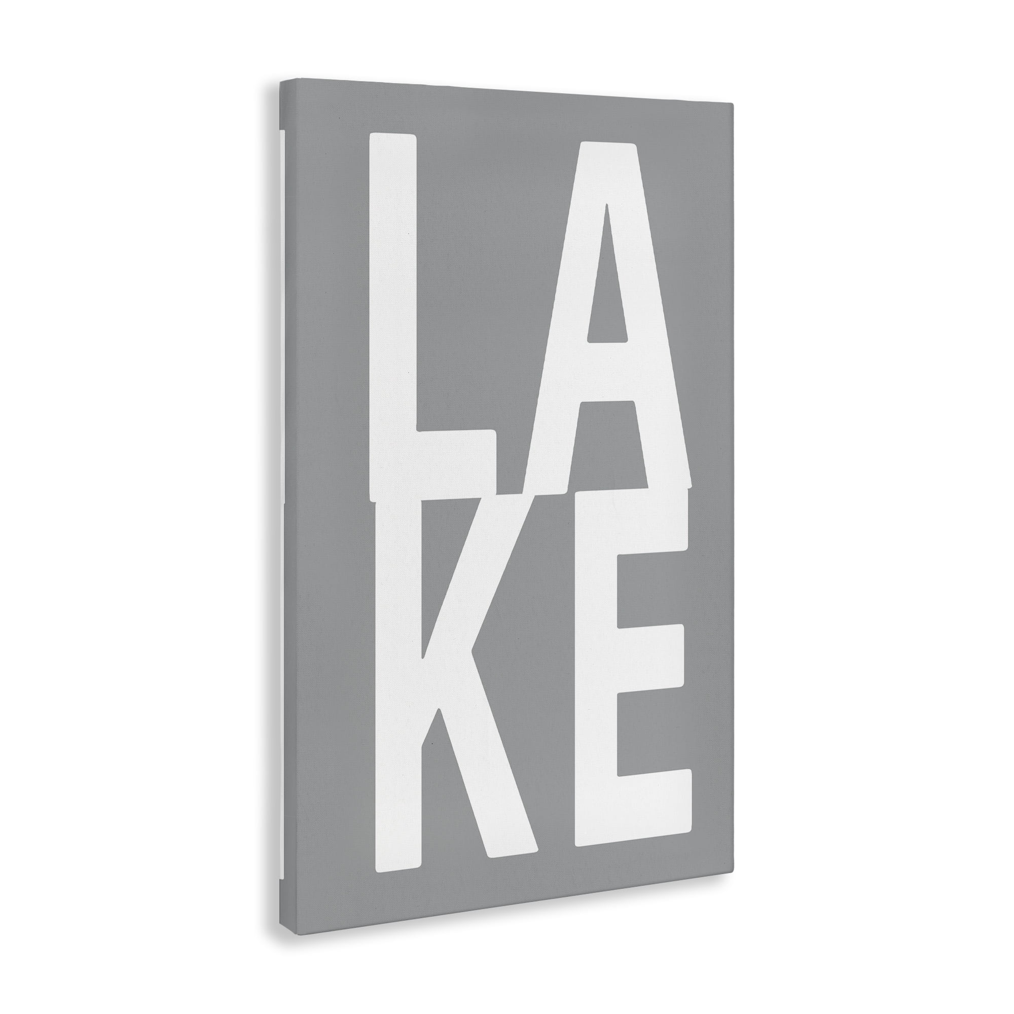 Stupell Industries Lake Word on Grey Typography Painting Gallery Wrapped Canvas Art Print Wall Art, 30 x 45