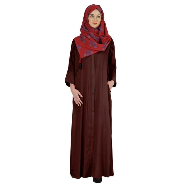 Bimba Vêtements Islamiques pour Femmes Longue Robe de Prière Maxi avec Hijab Imprimé Abaya en Rayonne Robe Musulmane à Boutons devant