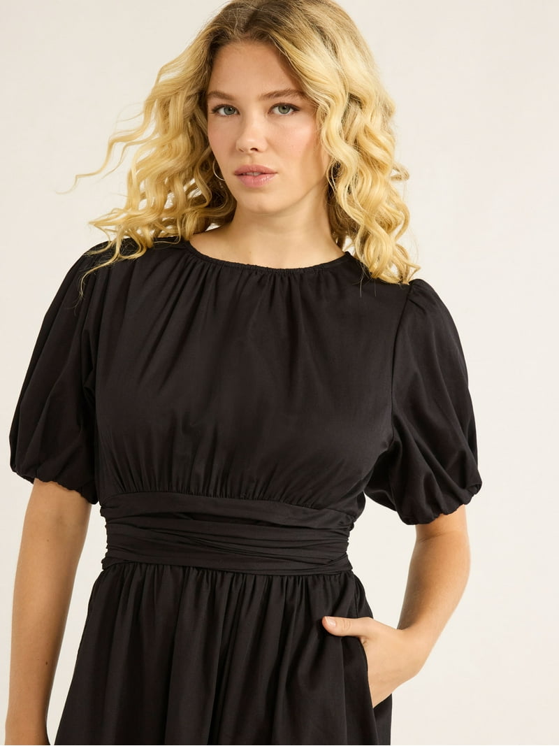 Free Assembly Women's Organic Cotton Midi Wrap Dress with Short Sleeves, XS-4X