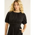 thumbnail image 3 of Free Assembly Women's Cotton Midi Wrap Dress with Short Sleeves, Sizes XS-4X, 3 of 4