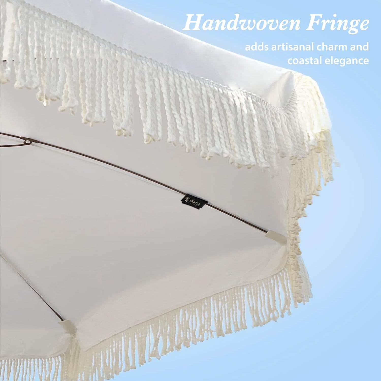 AMMSUN 7ft Fringe Patio Umbrella, Outdoor Table Tassels Umbrella with Push Button Tilt UPF50+ Shade Shelter,Cream White Camping Sun