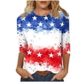 thumbnail image 2 of Vetsdori Womens American Flag Shirts Summer 3/4 Sleeve Plus Size Pullover Red White and Blue,Graphic Independence Day Casual Fourth of July Tops for Ladies Fashion, 2 of 5