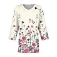 thumbnail image 5 of Going Out Tops for Women Fall Plus Size Shirts 3/4 Sleeve V-Neck Floral Print Tshirts Dressy Casual Tunics Fall Clothes for Women 2024 Trendy red X-Large, 5 of 6