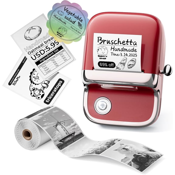 M150 Label Maker Machine, 2in Barcode Thermal Printer, Bluetooth Portable Label Printer, for Small Business, Clothing Tags & Mailing,Round Gift Stickers(Red)