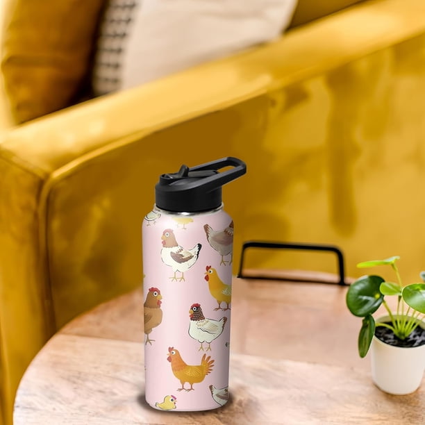 32oz Cute Chicken Water Bottle with Handle and Flip Straw, Sports Stainless  Steel Insulated Cup, Travel Coffee Mug Tumbler, Birthday Mothers Day ...