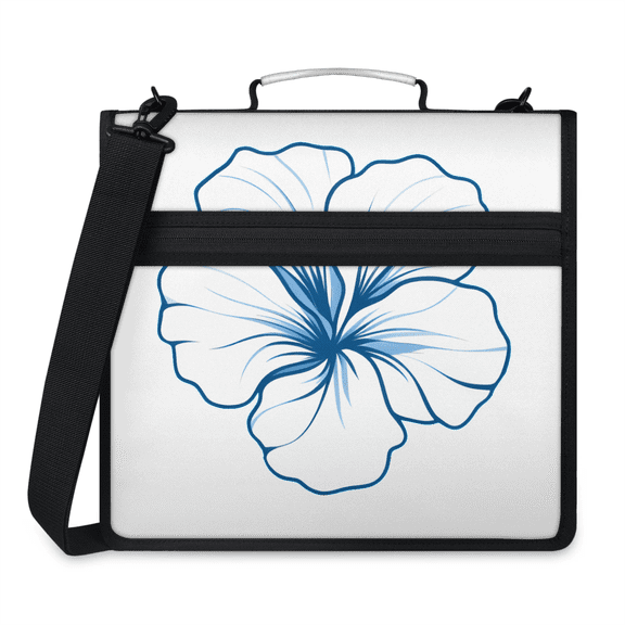 Herdesigns Blue Zipper Binder 1.5 Inch 3 D-Rings with Shoulder Strap & Handle, Waterproof Floral Binder Organizer Bag for 13 Inch Laptop