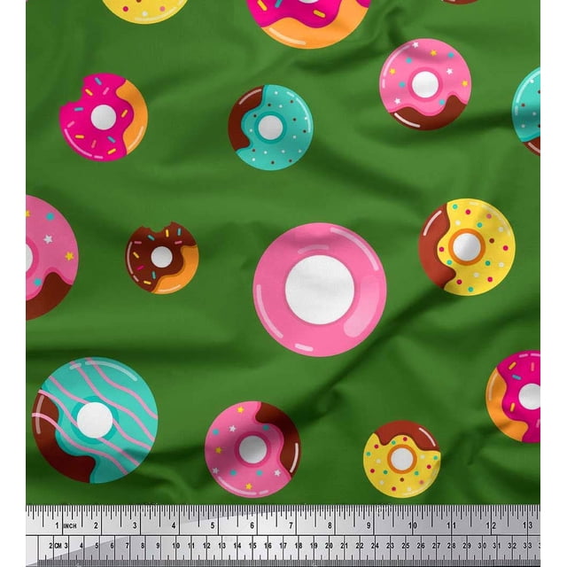 Soimoi Tissu Satin Modal Vert Imprimé Donuts par Yard 42 Pouces de Large