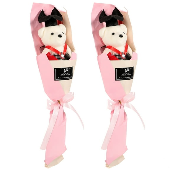 Raindrops  2 Pcs Plush Teddies Dr. Bear Doll Bouquet Graduation Gift Baby Girl