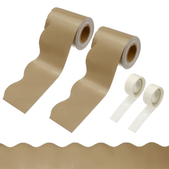 Uxcell 2 Rolls Bulletin Board Borders, 65.6ft Morandi Dark Brown Border with Clear Sticky Dots