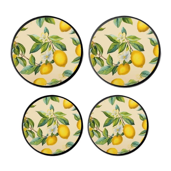 Stove Burner Covers 4 Pcs for Home Decor Cooktop Decorative ,Citrus Fruit Lemons with Green Leaves and Flowers Cute Design, Round Electric Stove Burner Covers 8Inch And 10Inch