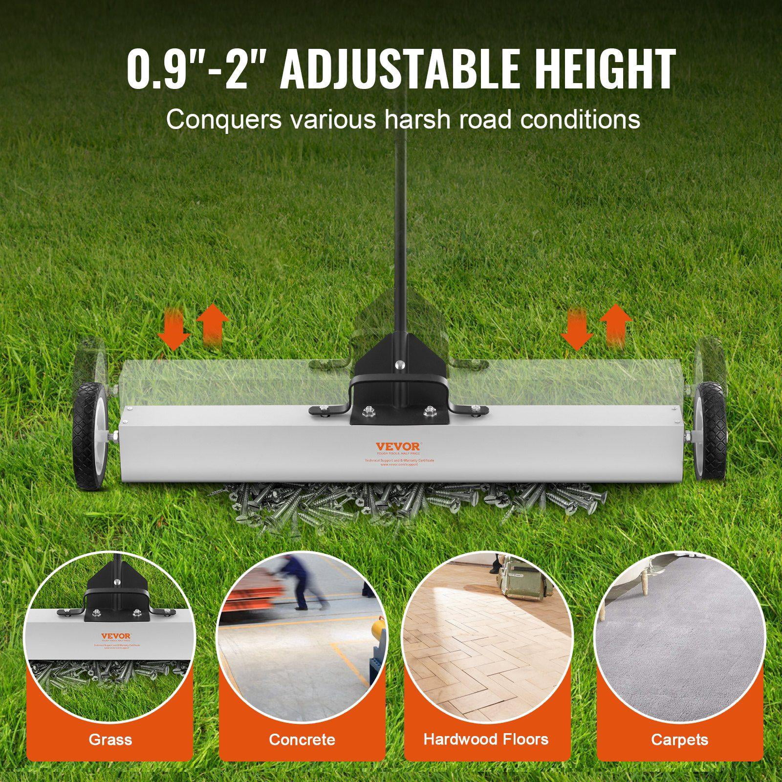 55Lbs Rolling Magnetic Sweeper with Wheels 36 Inch Large Magnet Pickup Lawn Sweeper Push Type Telescoping Handle for Easy Workshop Garage Yard Cleanup