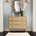 thumbnail image 2 of LuxenHome 35.4" Wide 3-Drawer Rattan Light Oak Finish Wood Dresser, 2 of 15
