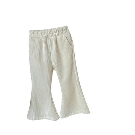 Odeerbi Toddler Girls Flared Pants Cotton Long Pants 1-10 Years Cute Solid Color Versatile Mid Waist Bell Bottom Pants Beige