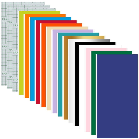 Wekvgz 18pcs Smart Adhesive Vinyl Sheets with Transfer Film PVC Colorful Vinyl Sheets No Residual Smart Adhesive Craft Compatible for Cricut Joy 12x5.5inch Craft Adhesive Vinyl for Glass Wood Plastic