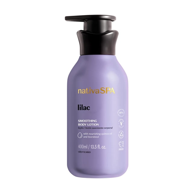 Nativa SPA by O Botic?rio Loción corporal suavizante lila con aceite de quinua nutritivo + humectante para la piel con fragancia BioRetinol 13.5 onzas