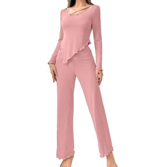 Ltctricy Women's 2 Piece Lounge Outfits Knitted Loose Long Sleeve Tops and Baggy Pants Sleepwear Sets Comfy Homewear