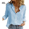 thumbnail image 5 of Minnieouse Camisa de mujer Color sólido Manga larga Top Botón Manga larga Solapa Blusa informal Prendas para la parte del cuerpo Azul 4XL, 5 of 5