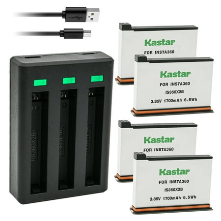 Kastar 4-Pack Battery and Triple USB Charger Compatible with Insta 360 ONE X2 Rechargeable Lithium Polymer Battery Insta360 ONE X2 Action Camera (Non-Waterproof)
