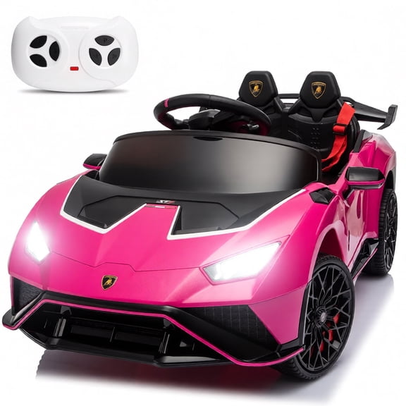 Lamborghini 12V Ride on Car for Kids, Powered Ride on Toys with Remote Control, Music, Bluetooth, LED Lights, Rear Wheel Suspension Electric Car for 1-3 Years Ages Olds, Pink