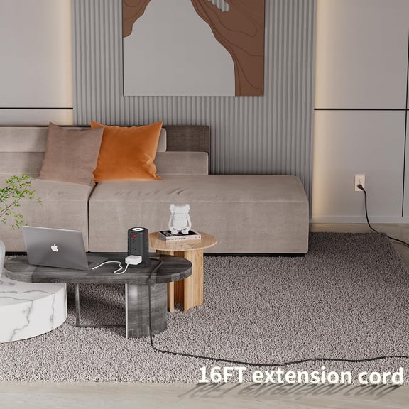 JUNCHI-Long Surge Protector Power Strip 16 FT Cord, PD20W USB C Power Strip Tower with Night Light, Extension Cord with Multiple Outlets with 4 USB Ports, Charging Station Home Office Essentials Bla