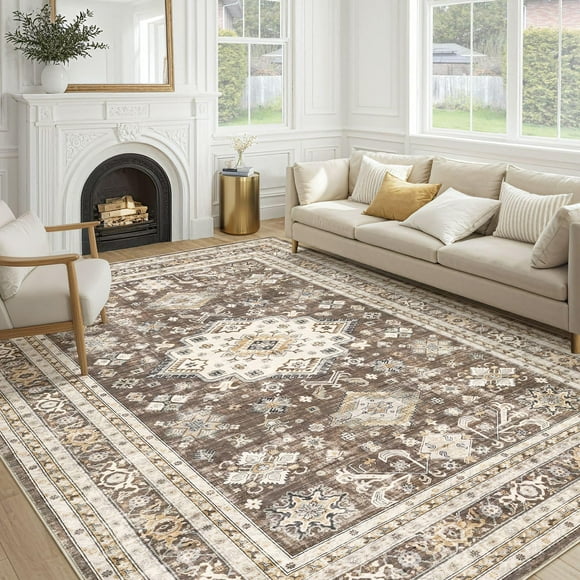 Alfombra Cotiled Vintage de 8 x 10 pies, marrón oscuro, para sala de estar