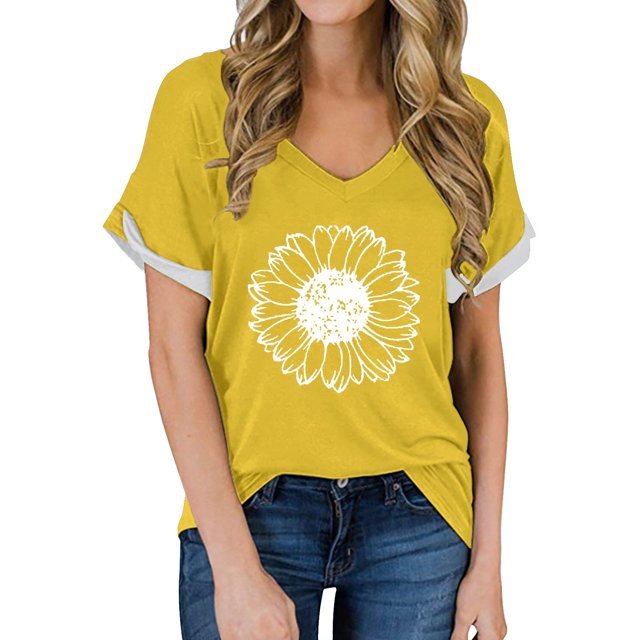 WTXUE T-Shirts à Manches Courtes, Chandails à Col Rond pour Femmes T-Shirts à Col en V pour Femmes Légers et Doux T-Shirts d'Été Décontractés Hauts pour Femmes Grande Taille Yellow XL