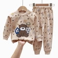 thumbnail image 4 of TOWED22 Toddler Boys Fall Clothes Set Long Sleeve Print Pattern Crewneck Sweatshirt Fleece Pants Soft Outfits 2 Piece(Beige,12-18 M), 4 of 4