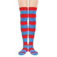 thumbnail image 4 of Zando Long Striped Knee High Socks Crazy Thigh High Socks for Women Costumes Cosplay Blue and Red, 4 of 6
