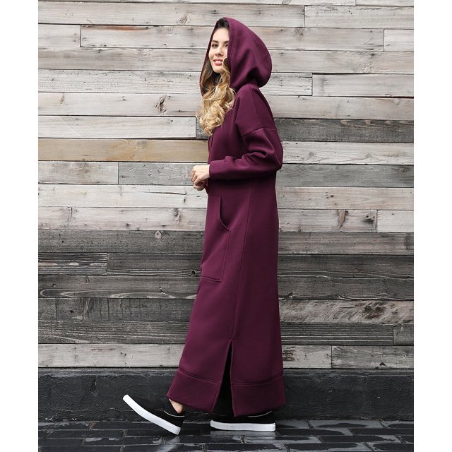 Vestido largo de punto suelto con capucha para mujer, vestidos casuales cálidos de felpa con bolsillo grande, Otoño e Invierno